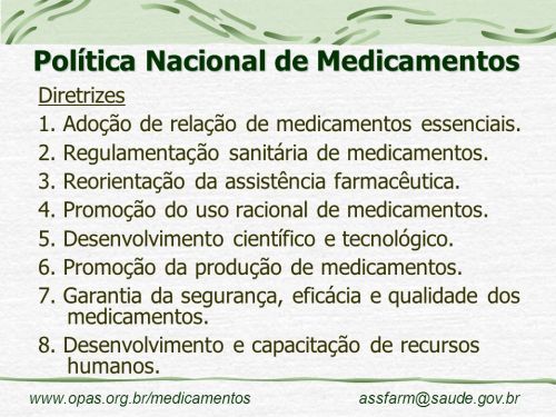 Política Nacional de Medicamentos - Diretrizes